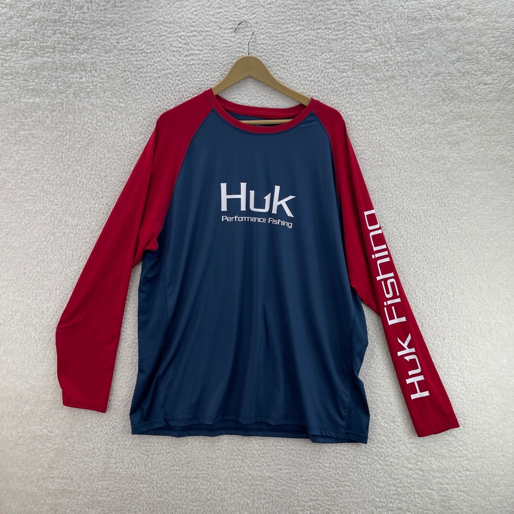 Huk Shirt Mens XXL Blue Red Performance Wicking Lightweight Fishing Gorpcore